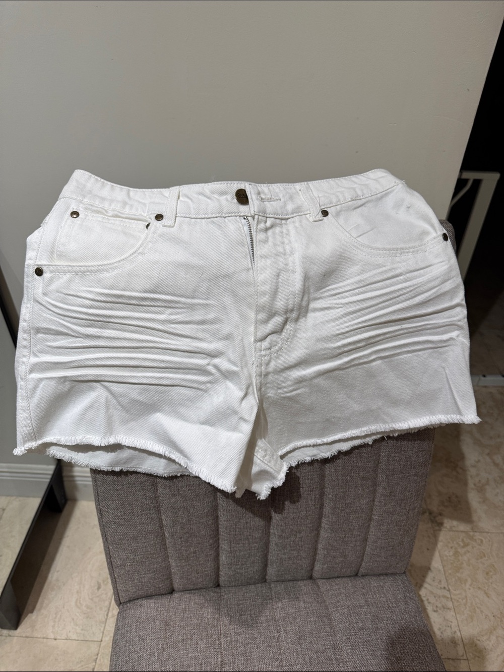 Cavalli Class White Distressed Frayed Denim Shorts